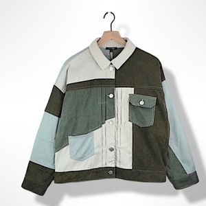Olive Xenia Corduroy Patchwork Buttoned Jacket